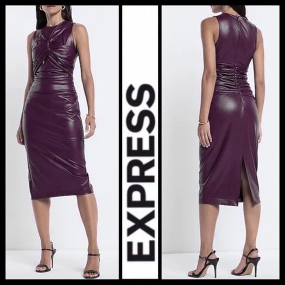 Express Body Contour Faux Leather Twist Front Midi Dress, Built-In Shapewear XXS - Picture 1 of 4
